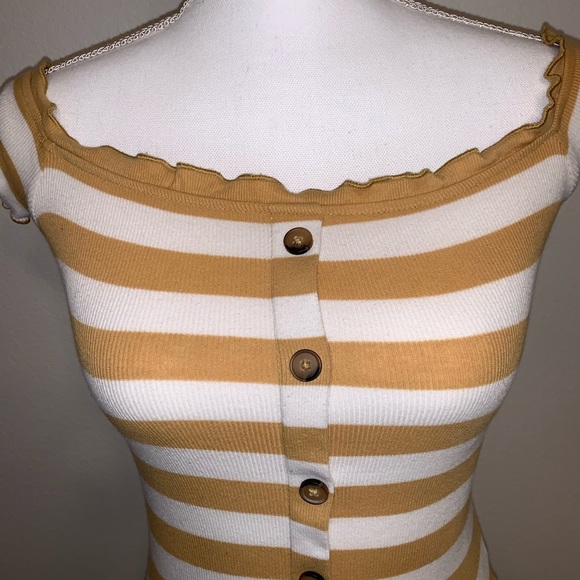 5/$25!!!  Mustard and Cream Striped Tank - Picture 2 of 9